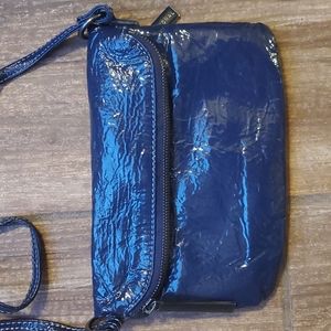 Hobo International Navy Blue Patent Leather Fold Over Shoulder Bag.